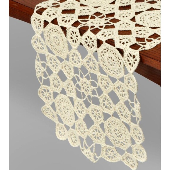 Essential Home Ivory Random Crochet Table Runner Cotton Polyester 13 x 39-in NEW - Picture 2 of 3